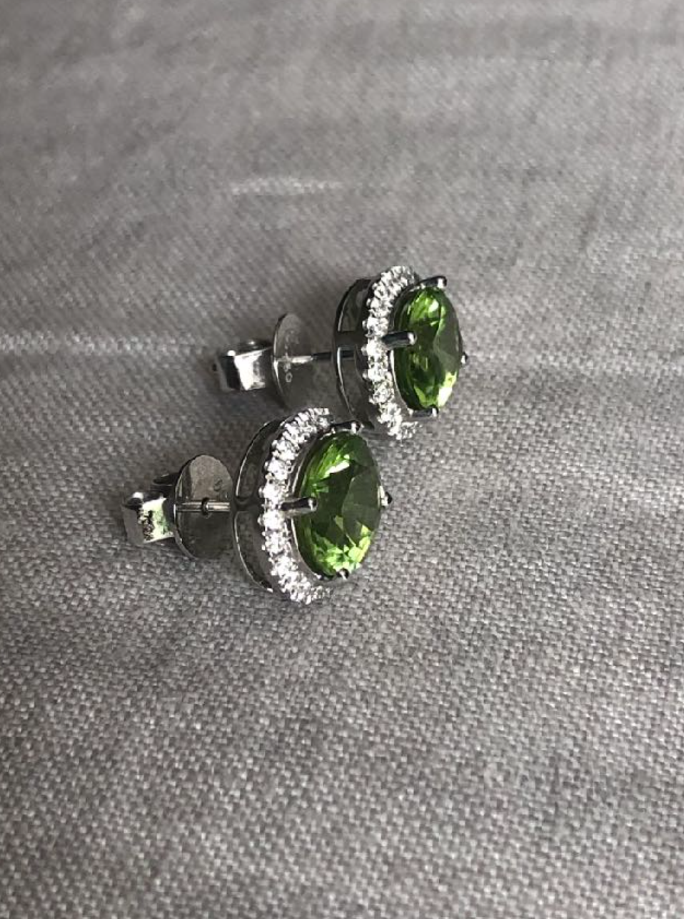Peridot and Diamond Stud Earrings