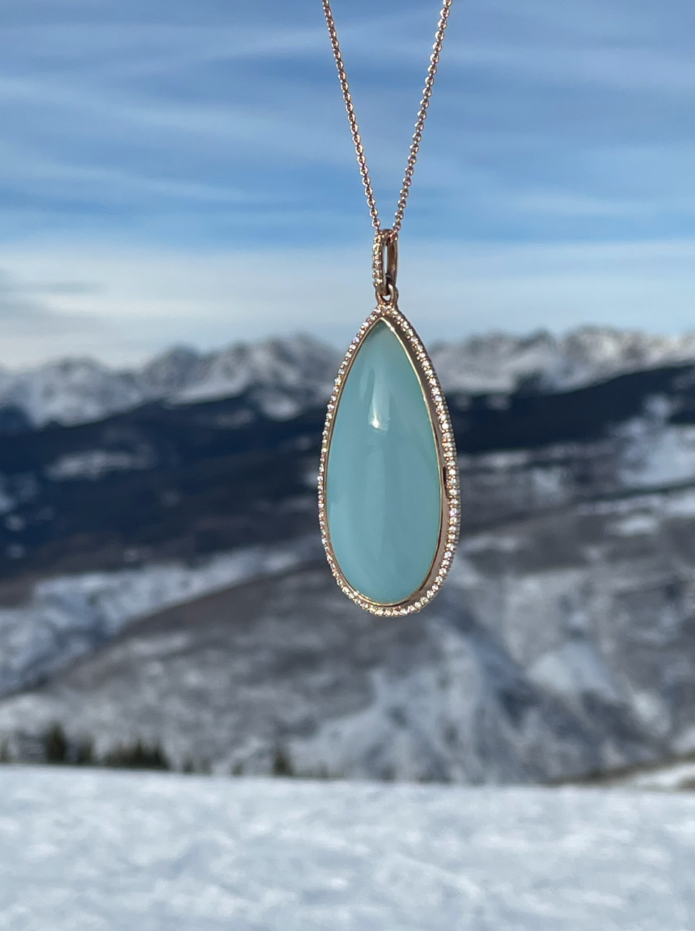 One of a Kind - Chalcedony and Diamond Rose Gold Pendant