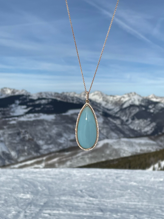 One of a Kind - Chalcedony and Diamond Rose Gold Pendant