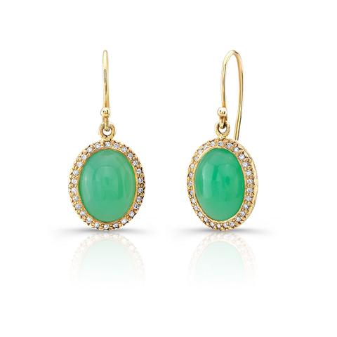 Load image into Gallery viewer, Chrysoprase and Diamond Drop Earrings
