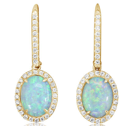 Calibrated Light Opal Earrings in 14K Yellow Gold