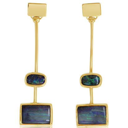 Boulder Opal Earrings in 14K Yellow Gold
