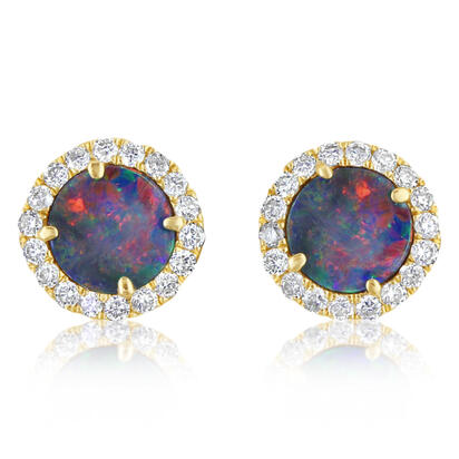 Opal Doublet Earrings in 14K Yellow Gold