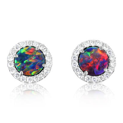 Load image into Gallery viewer, Opal Doublet Earrings in 14K White Gold

