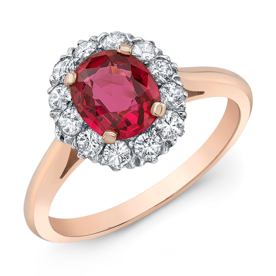 Red Burmese Spinel and Diamond Vintage Ring from the 1950s