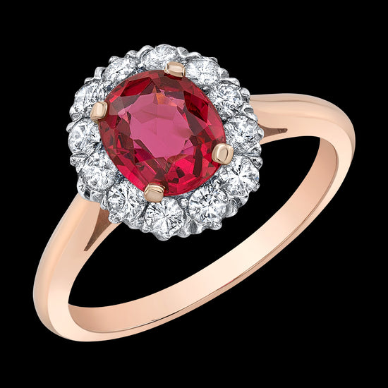Red Burmese Spinel and Diamond Vintage Ring from the 1950s
