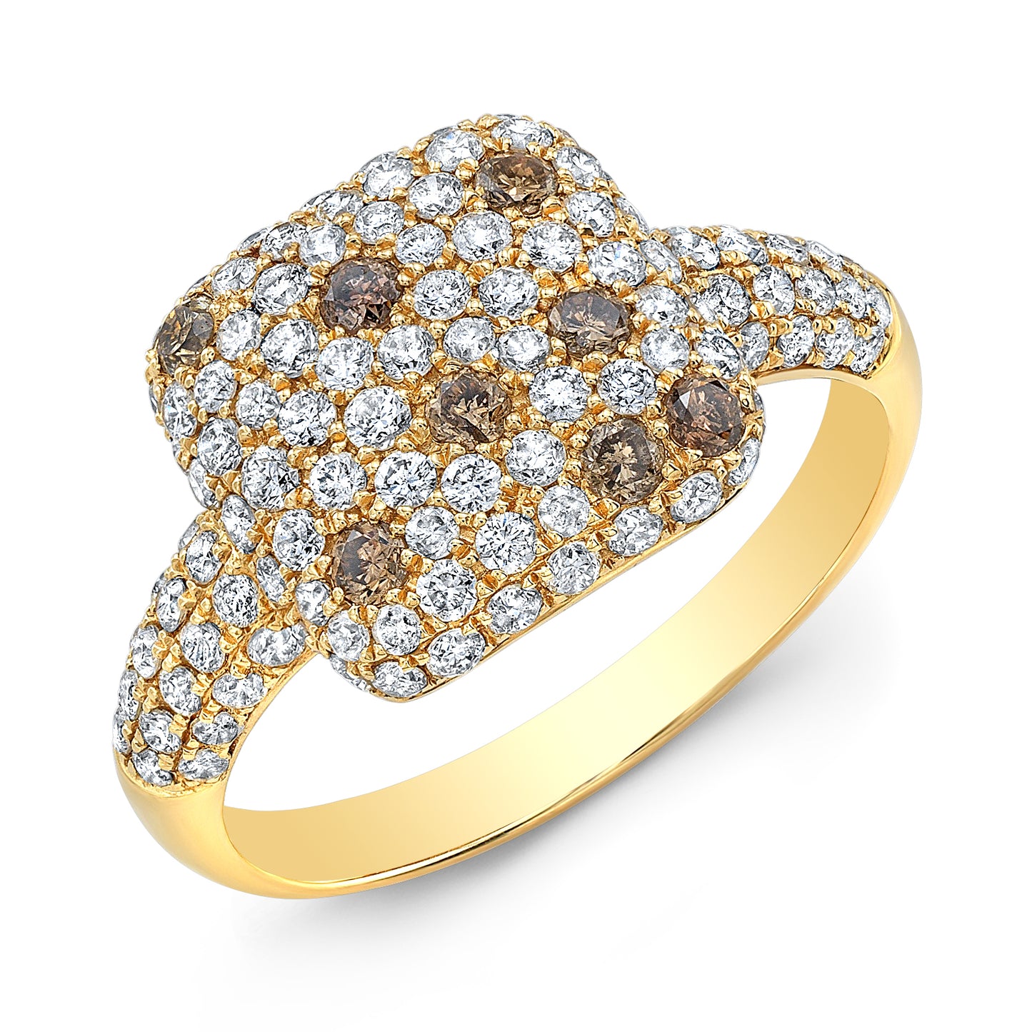 Champagne and White Diamond Ring in 14k Yellow Gold