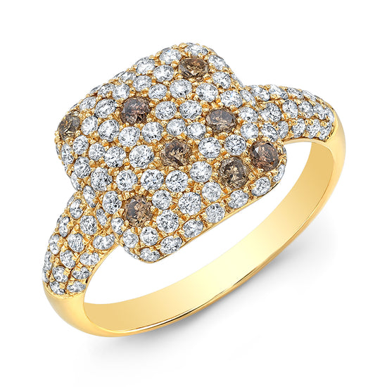 Champagne and White Diamond Ring in 14k Yellow Gold