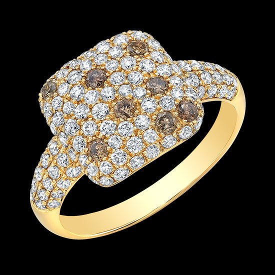 Champagne and White Diamond Ring in 14k Yellow Gold