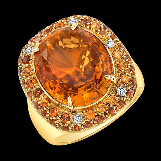 Citrine with Accents of Spessartite Garnets and Diamonds