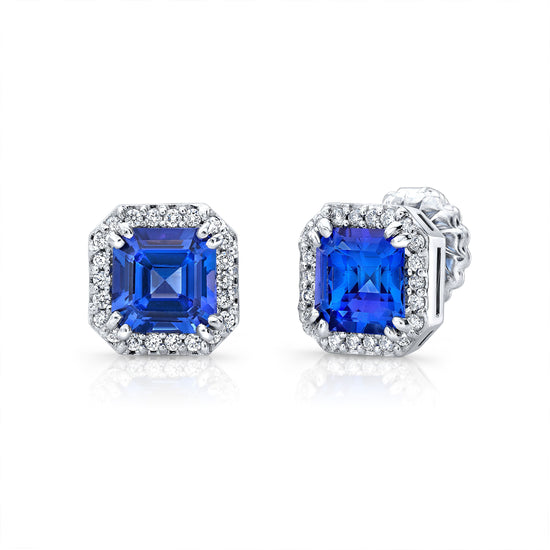 Tanzanite Asscher Cut Fine Gemstone and Diamond Halo Earrings