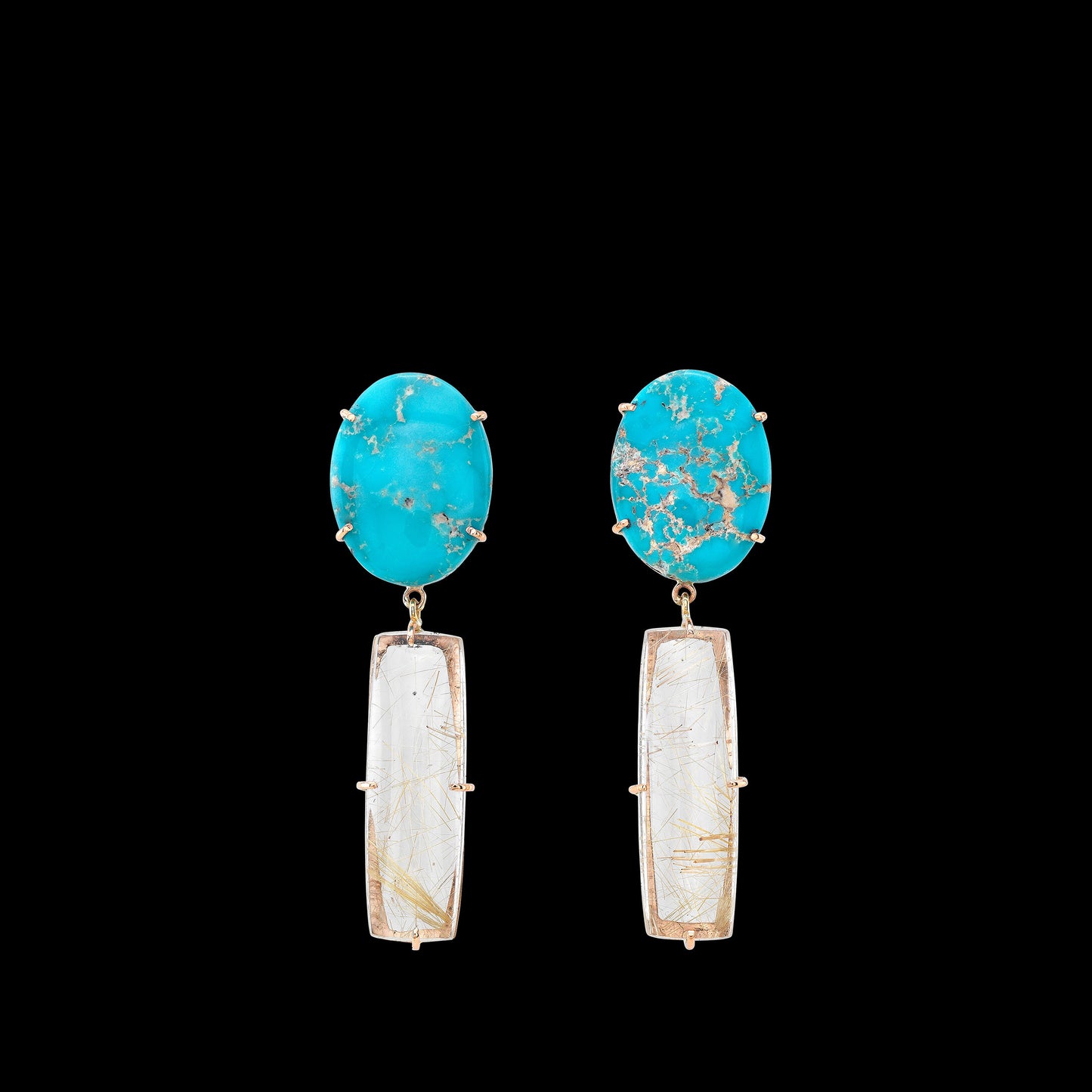 Load image into Gallery viewer, Turquoise and Rutilated Quartz Earrings
