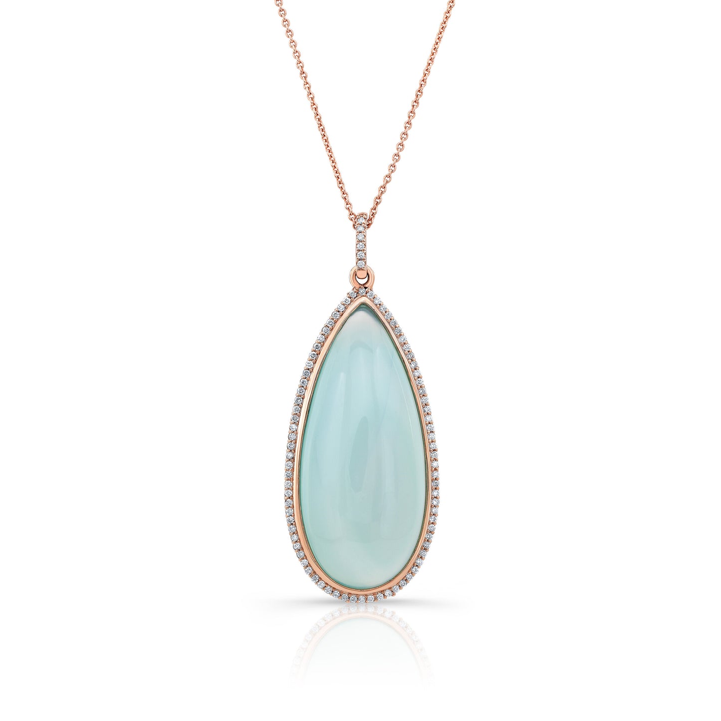 One of a Kind - Chalcedony and Diamond Rose Gold Pendant