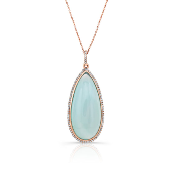 One of a Kind - Chalcedony and Diamond Rose Gold Pendant