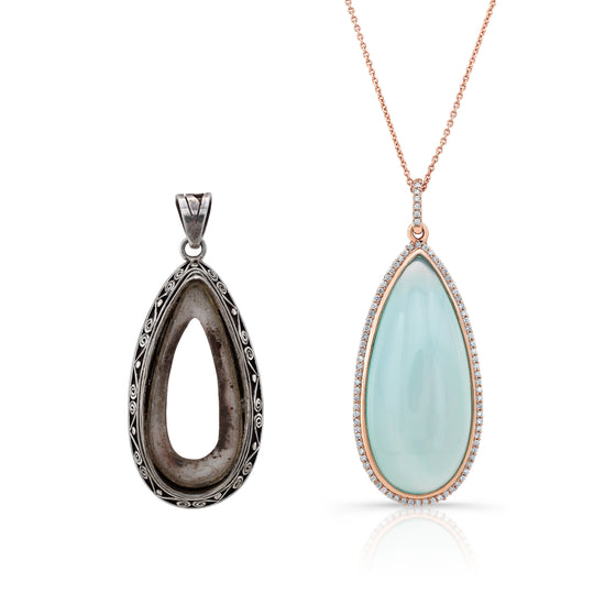 One of a Kind - Chalcedony and Diamond Rose Gold Pendant