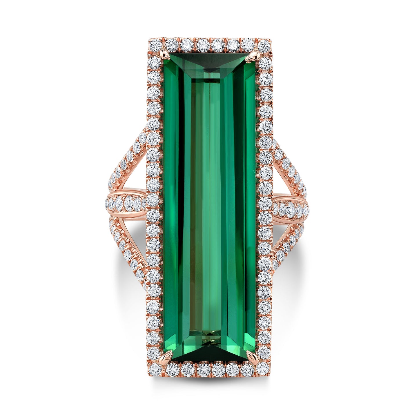 Tourmaline Fine Gemstone and Diamond Rose Gold Ring