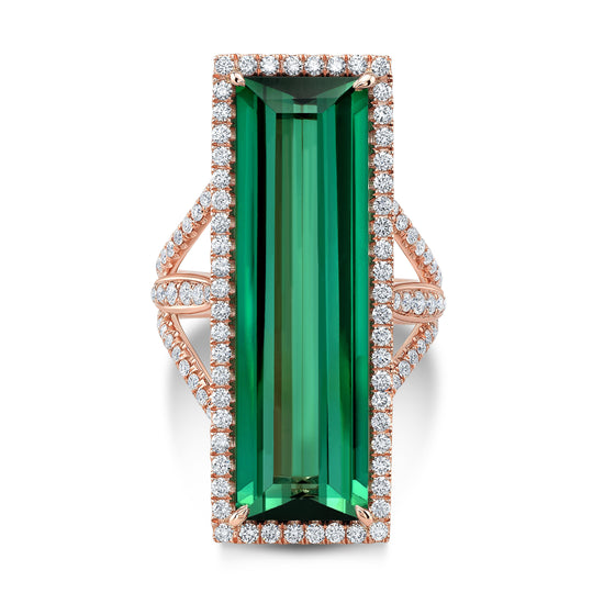 Tourmaline Fine Gemstone and Diamond Rose Gold Ring