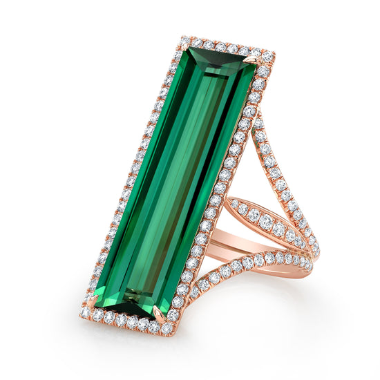 Tourmaline Fine Gemstone and Diamond Rose Gold Ring