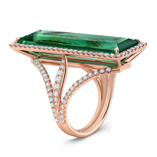 Tourmaline Fine Gemstone and Diamond Rose Gold Ring