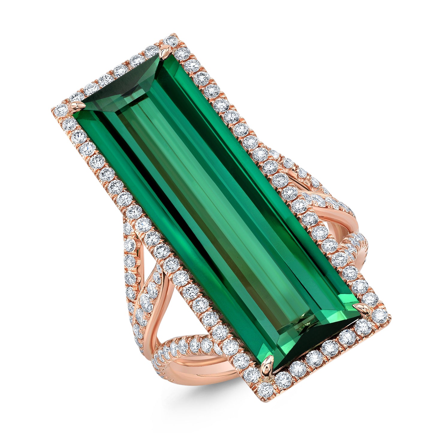 Tourmaline Fine Gemstone and Diamond Rose Gold Ring