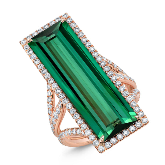 Tourmaline Fine Gemstone and Diamond Rose Gold Ring
