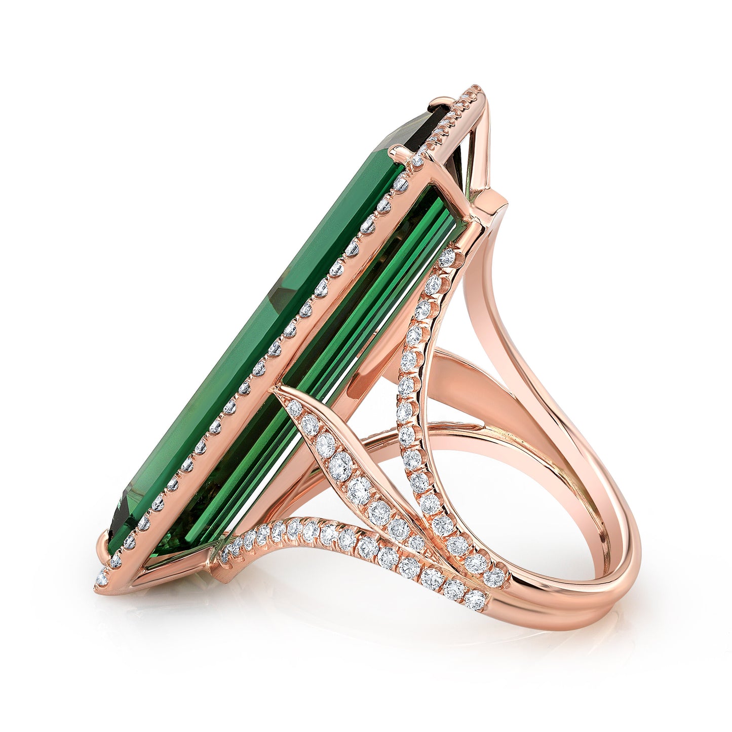 Tourmaline Fine Gemstone and Diamond Rose Gold Ring