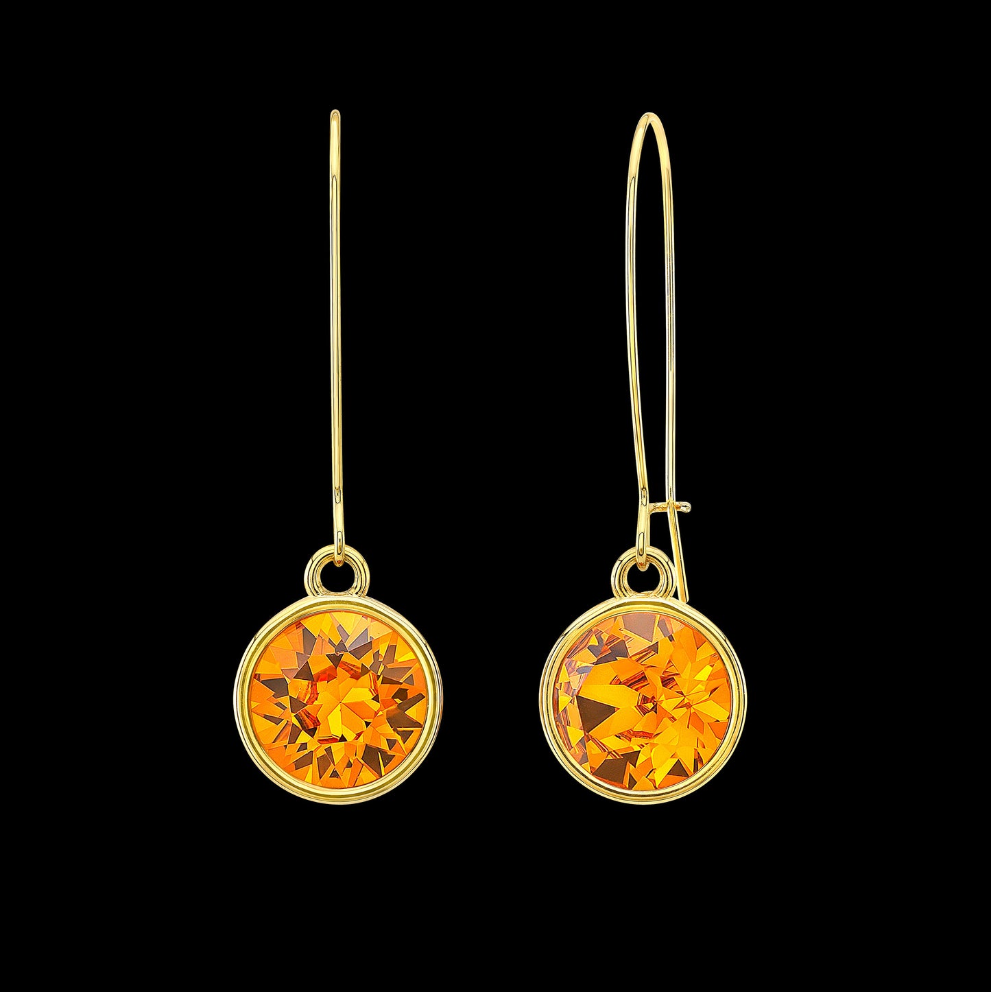 Orange Drop Earrings in Yellow Setting