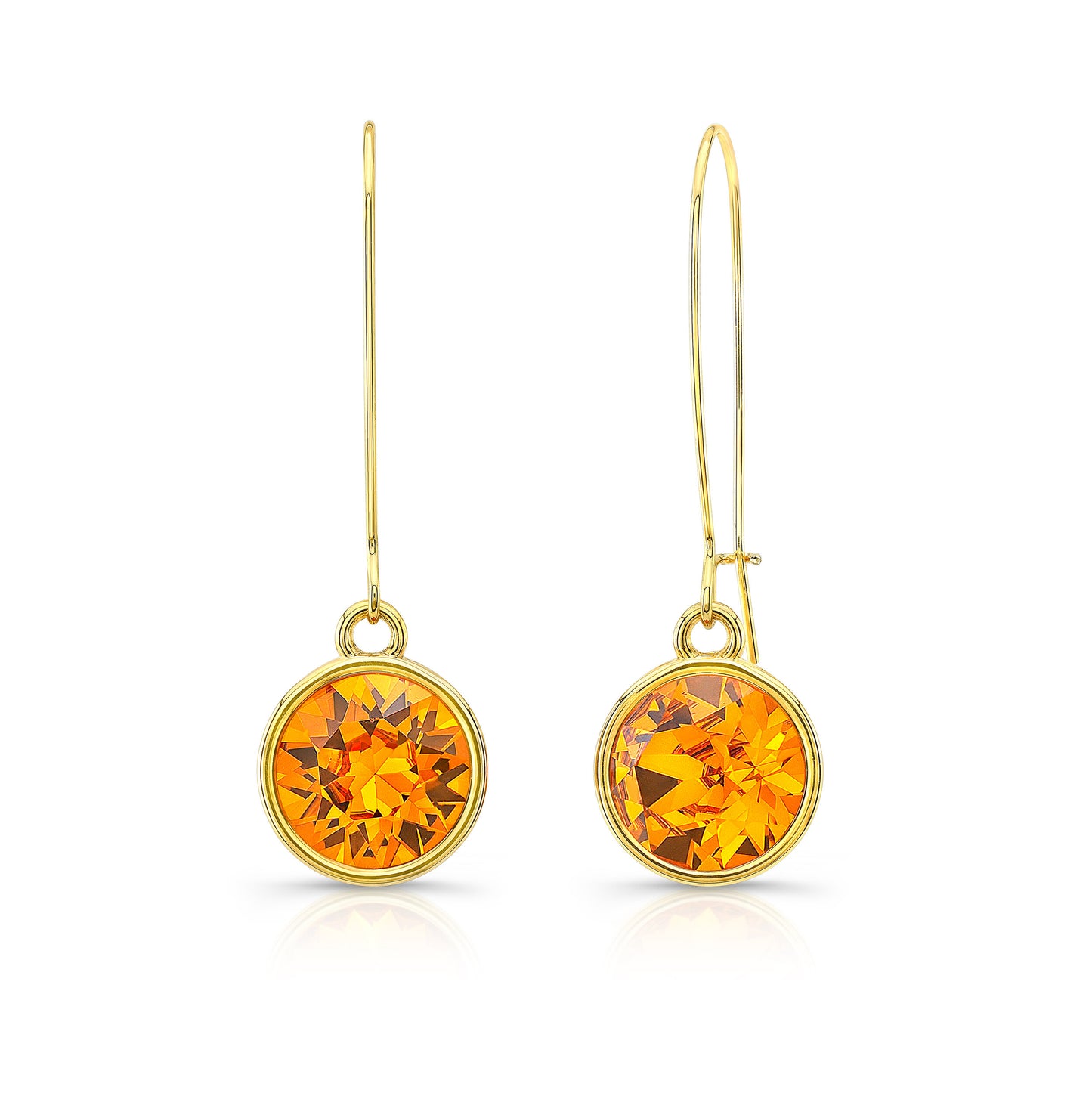 Load image into Gallery viewer, Orange Drop Earrings in Yellow Setting
