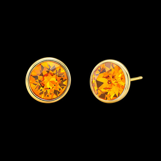 Orange Stud Earrings in Yellow Setting