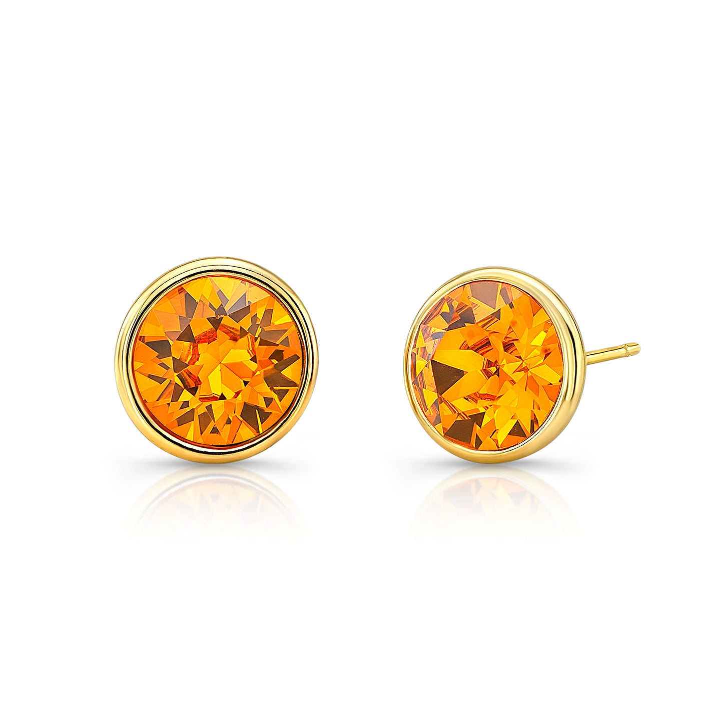 Orange Stud Earrings in Yellow Setting