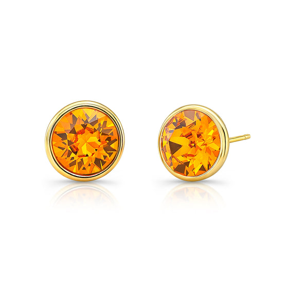 Orange Stud Earrings in Yellow Setting