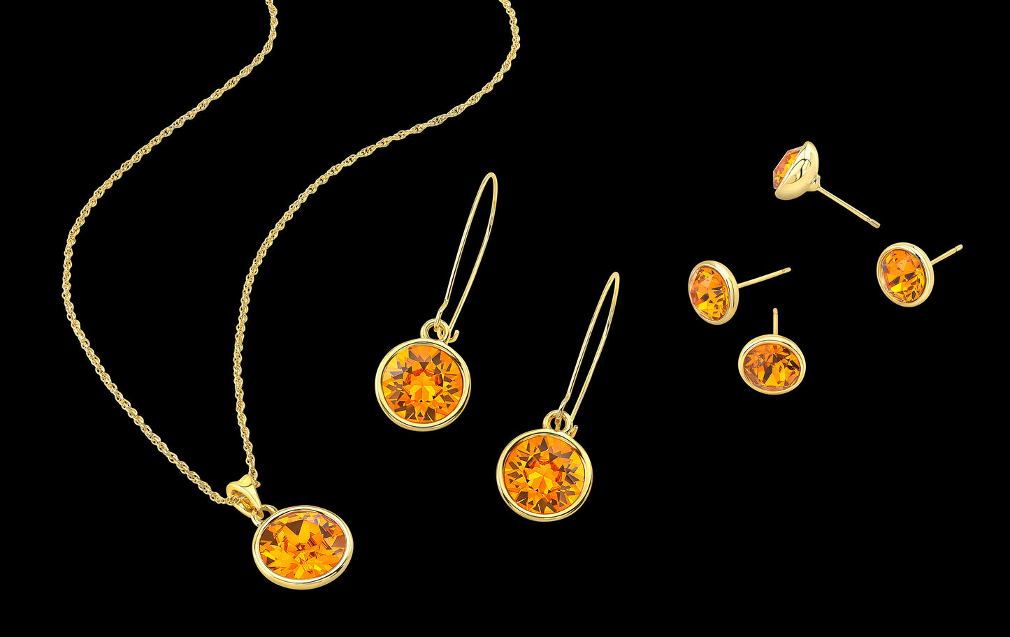 Orange Stud Earrings in Yellow Setting