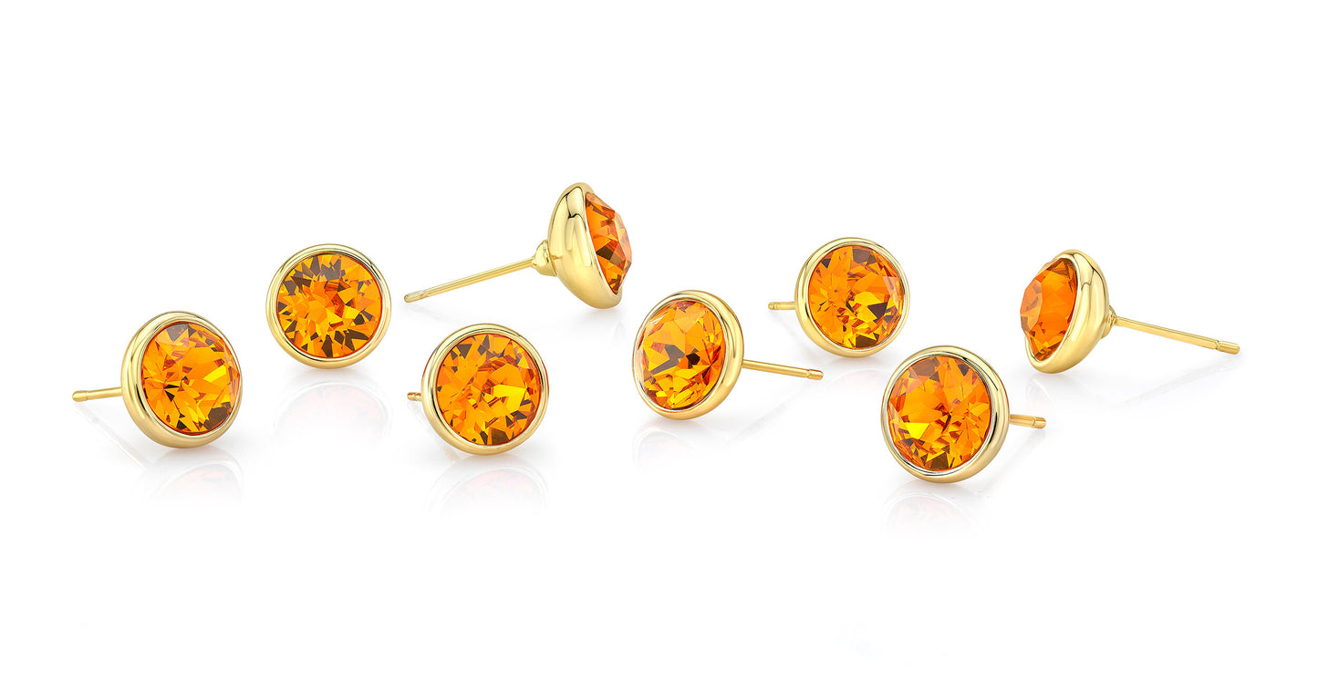 Orange Stud Earrings in Yellow Setting